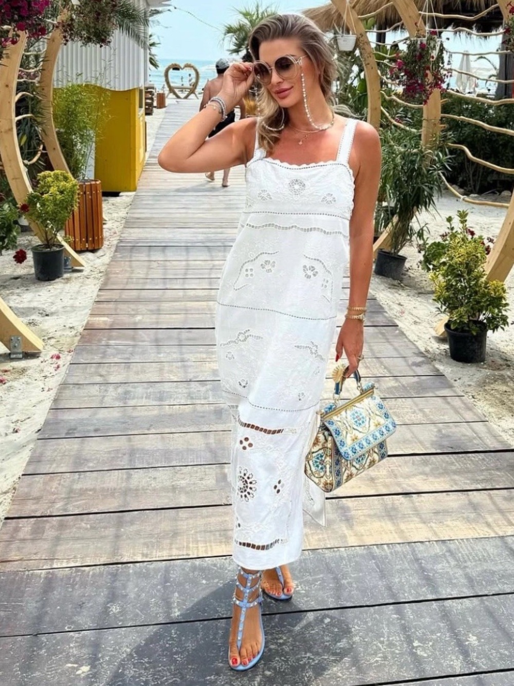 ZARA COLLECTION Eyelet Embroidered Cotton Lined Midi Maxi Dress NWOT  Size M - Picture 6 of 8